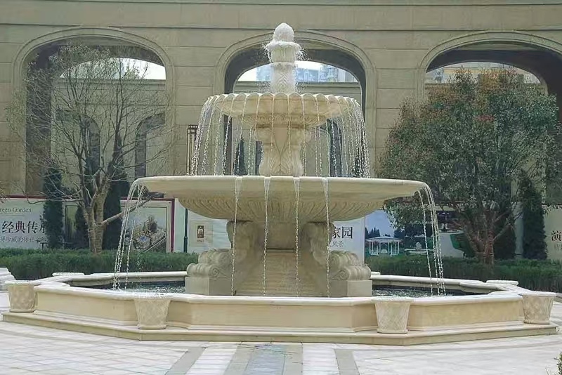 张掖 黄金麻花岗岩异型加工——户外庭院石雕流水喷泉