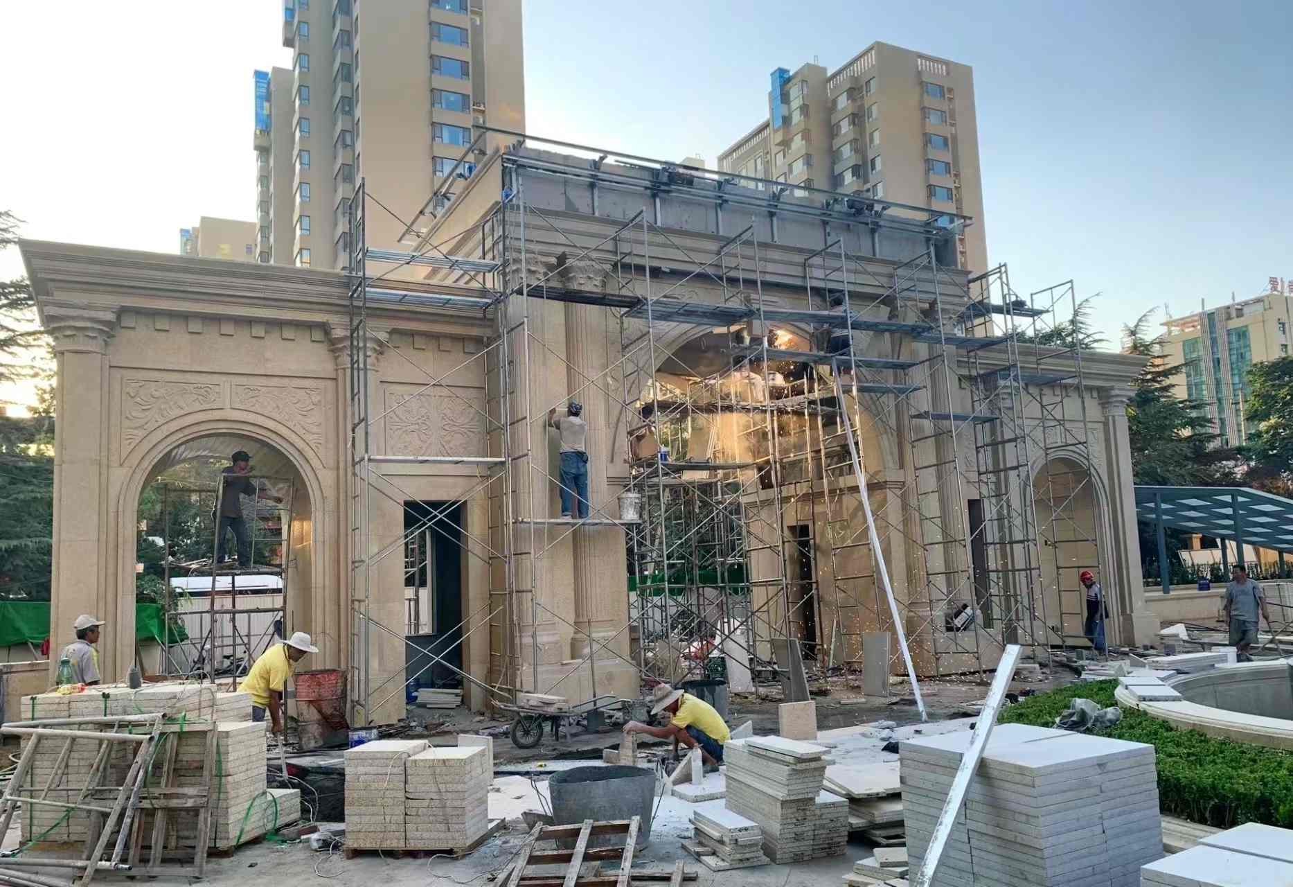 张掖 黄金麻荔枝面花岗岩小区门楼外墙干挂